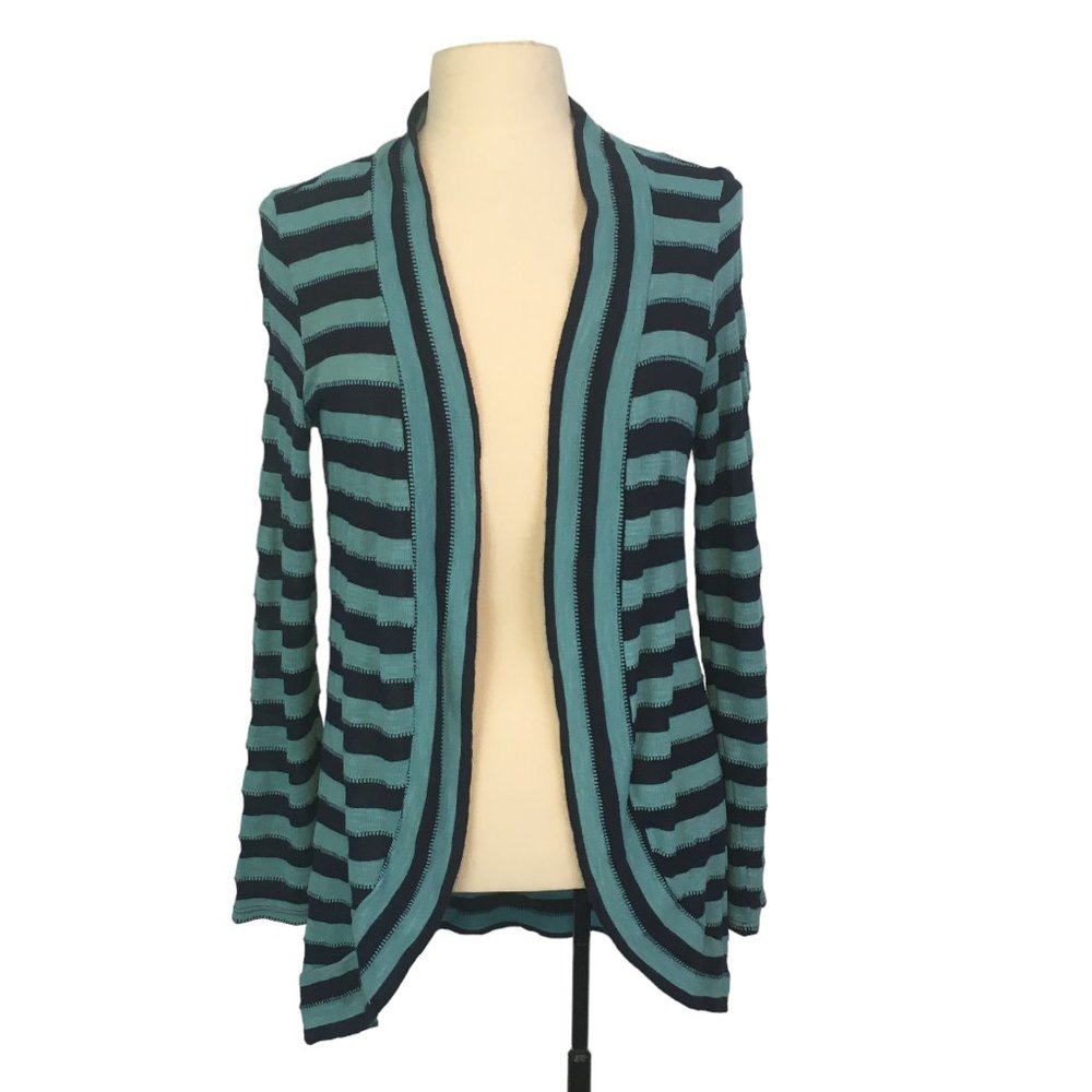 Coldwater Creek Womens Blue &‎ Navy Striped Open Front Cardigan Sweater M, 10-12